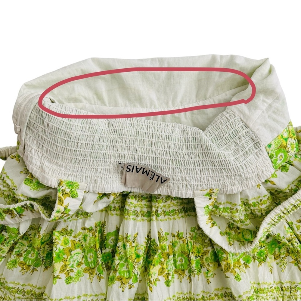 Alemais Jolene Dress Size 10 US 6 Green Floral Tiered Organic Cotton Mini Vacay - Picture 14 of 16